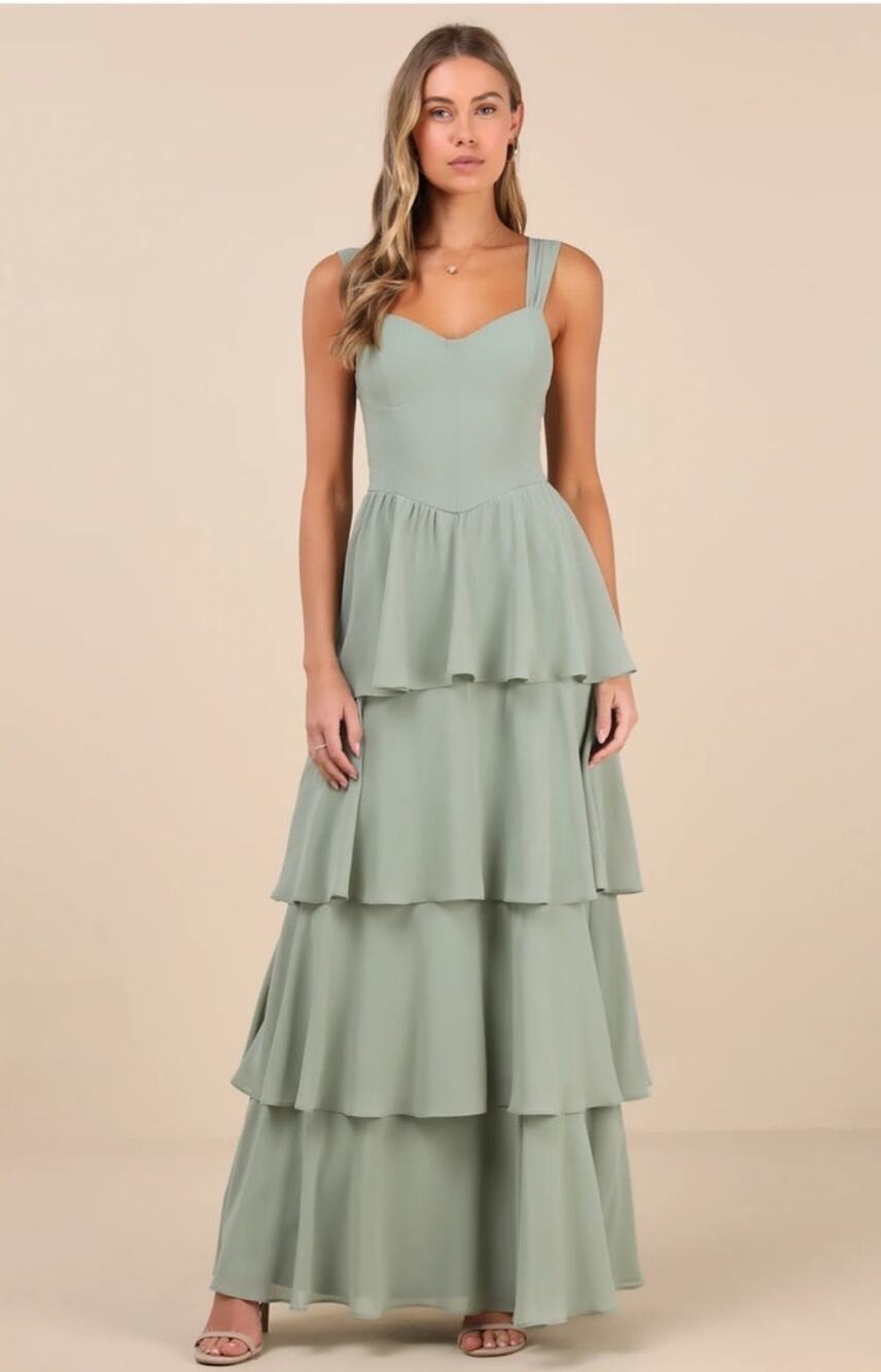 Lulu's Sage Green Tiered Maxi Dress